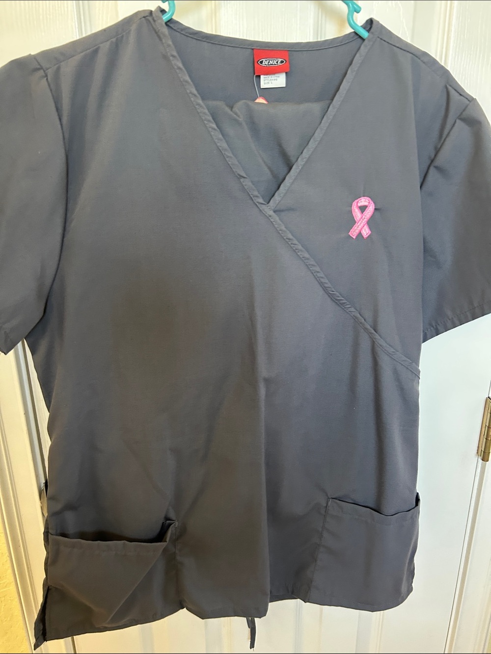 Cherokee Gray Women’s Wrap-Style Scrub Top and matching pants set Breast Cancer